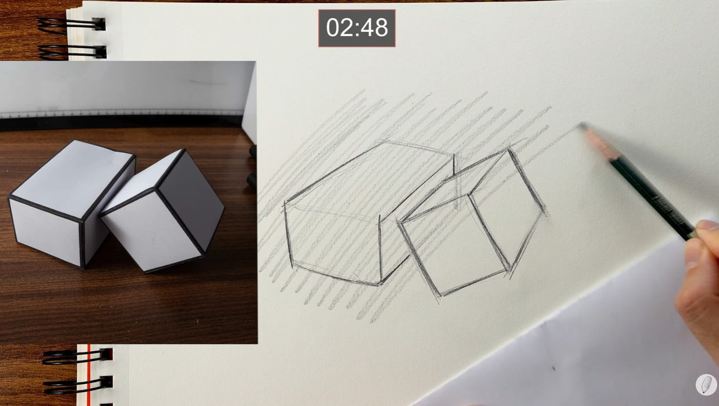 Exercice de perspective chronométré, minuteur à l'écran